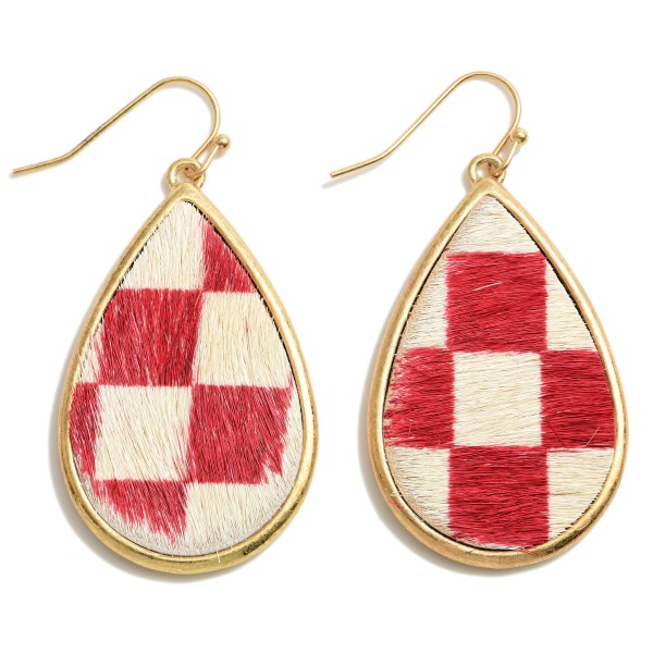 Wholesale teardrop Checkerboard Print Faux Fur Earring