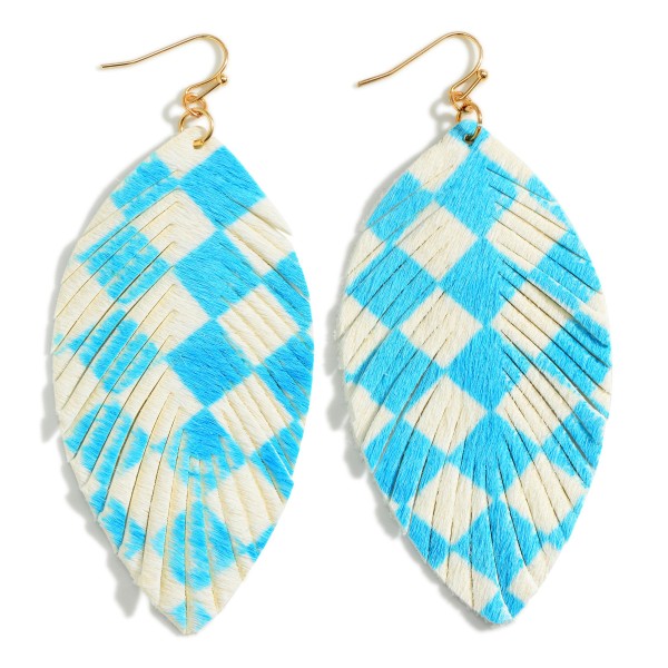 Leather Feather Checkerboard Drop Earrings

- Approximately 3.5" Long