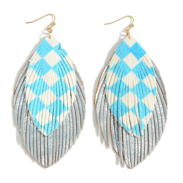 Statement Layered Leather Checkerboard Drop Earrings 

- Approximately 4" Long