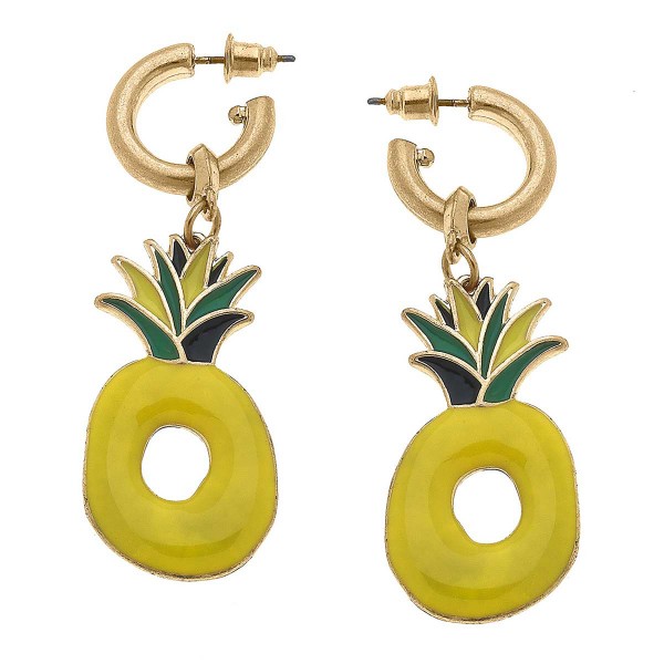 Enamel Pineapple Drop Earrings 

- Approximately 2.5" Length 