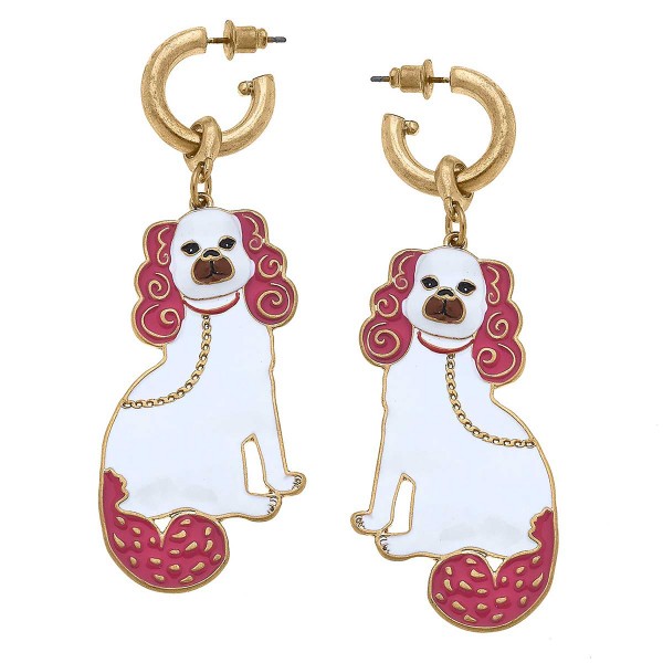 Enamel Dog Drop Earrings 

- Approximately 3" Length 