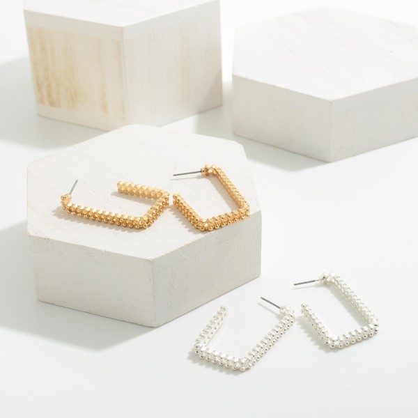 Rectangular Metal Hoop Earrings

- Approximately 1.5" Long