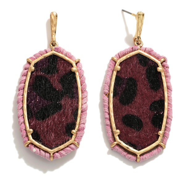 Hexagonal Animal Print Drop Earrings Featuring Twisted Leather Framing

- Approximately 2.5" Long