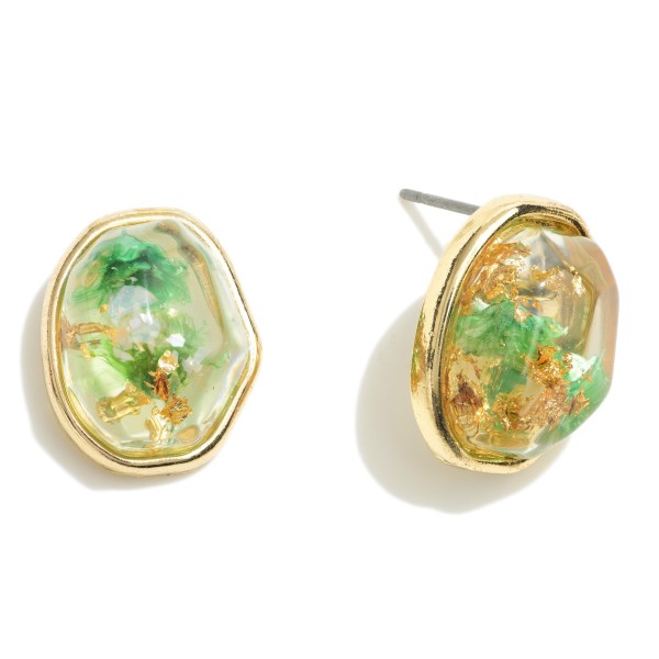 Resin Gold Tone Stud Earrings With Gold Foil

- Approximately .75" Wide