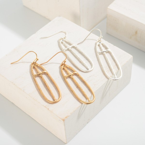 Oblong Cross Drop Earrings 
- Approximately 2" Long