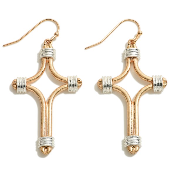 Wholesale metal Wire Wrapped Cross Drop Earrings
