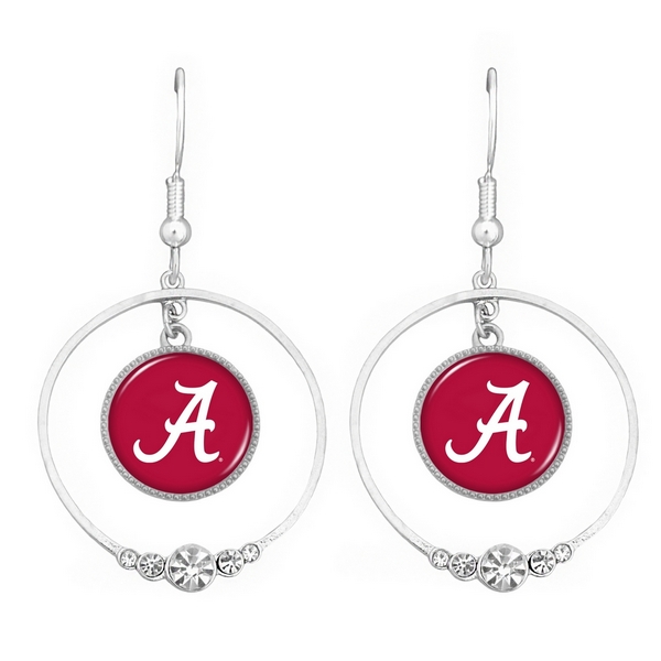 Wholesale polished Silver Oval Hoop Earrings CZs University Alabama Logo Texture