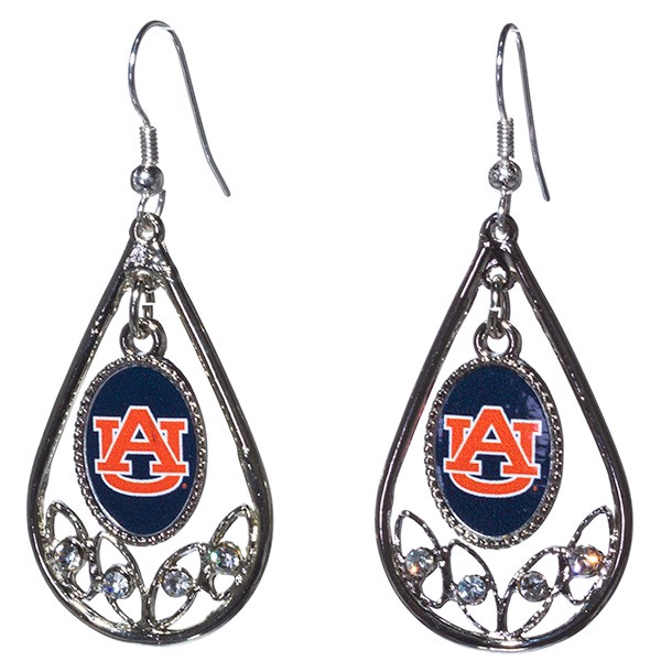 Wholesale polished Silver Tear Drop Earrings crystal rhinestones Auburn Universi