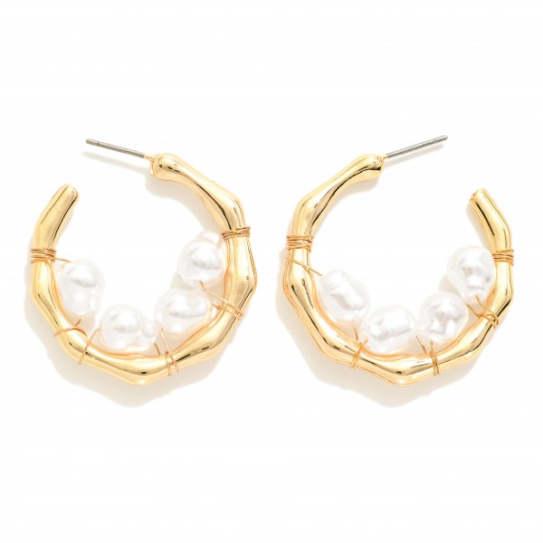 Wholesale pearl Beaded Metal Hoop Earrings D