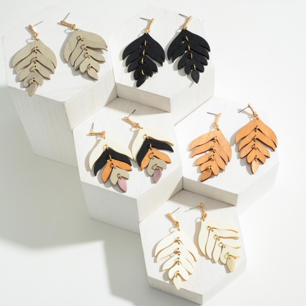 Linked Wooden Leaf Drop Earrings

- Approximately 3" Long