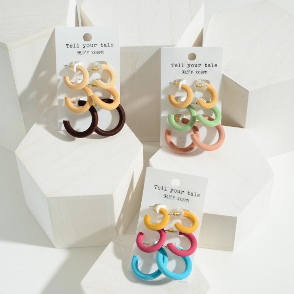 Three Pack of Wooden Hoop Earrings

- Approximate Length:
Small Set .50"
Medium Set .75"
Large Set 1"