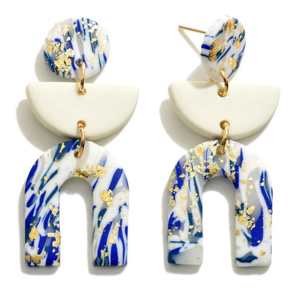 Wholesale polymer Clay Arch Drop Earrings Gold Foil Accents Long