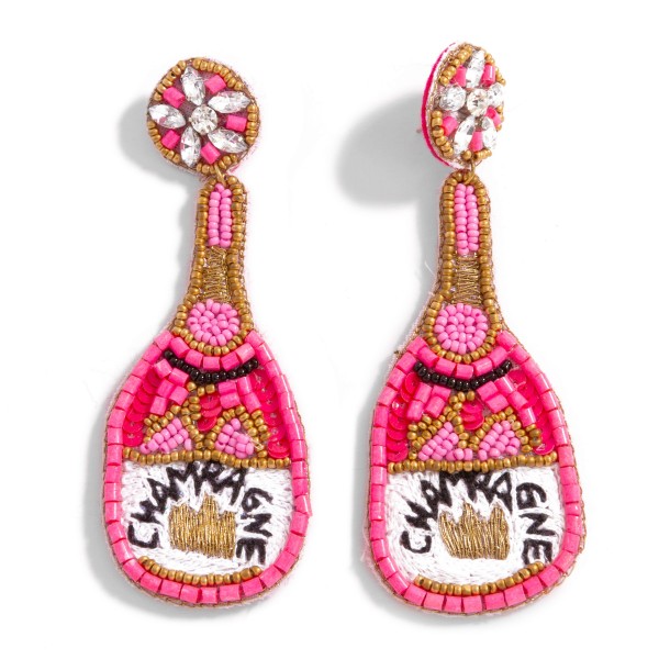 Long Statement Seed Bead Champagne Bottle Drop Earrings