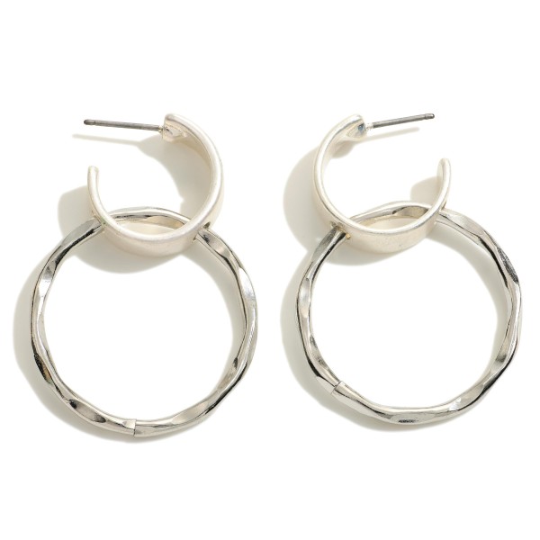 Gold Tone Huggie Hoop Earrings With Linked Hammered Hoop Accents

- Approximately 1.5" Long