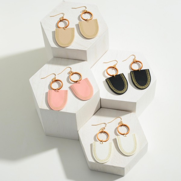 Linked Leather and Wood Drop Earrings With Gold Tone Design

- Approximately 2.5" Long