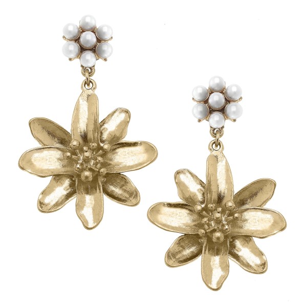 Wholesale gold Flower Pearl Cluster Drop Earrings L