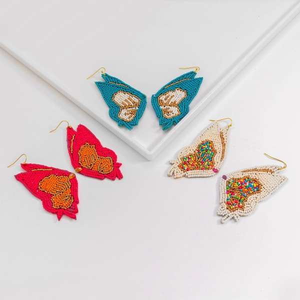 Seed Beaded Butterfly Felt Statement Drop Earrings

- Approximately 3" Long
