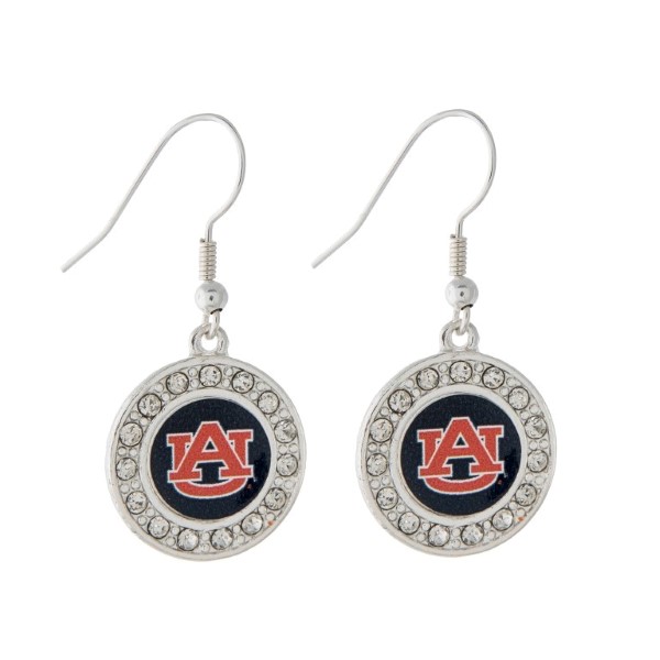 Wholesale auburn University Earrings Round Polished Silver CZs Officially Licens