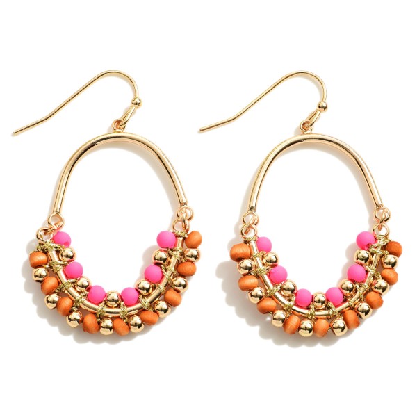 Wholesale gold Wood Beaded Drop Earrings L