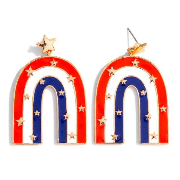 Wholesale red White Blue Enamel Arch Drop Earrings Gold Star Accents Long