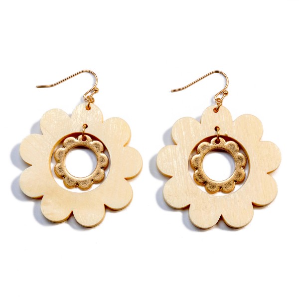 Wholesale wood Gold Flower Drop Earring L