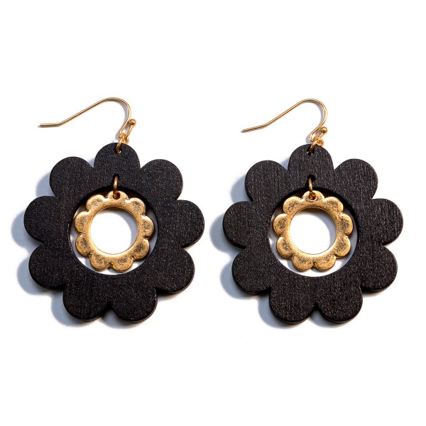 Wholesale wood Gold Flower Drop Earring L