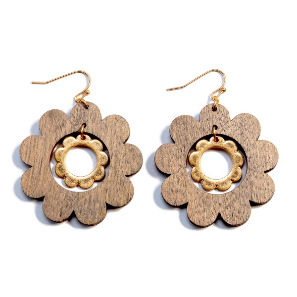Wholesale wood Gold Flower Drop Earring L