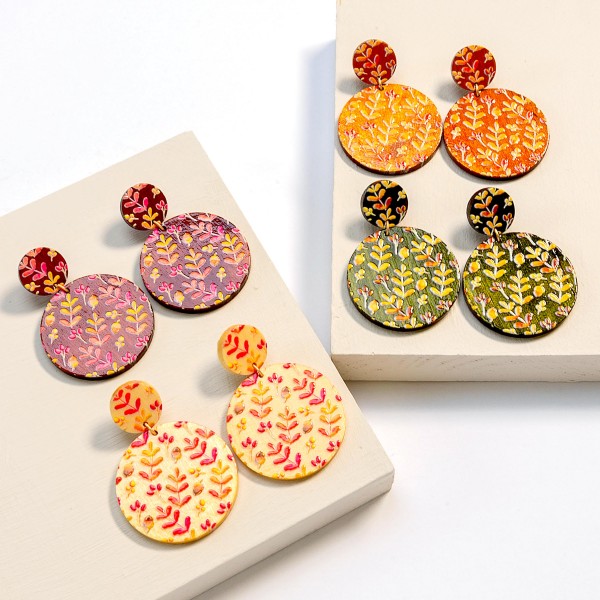Filigree Painted Wood Circle Drop Earrings

- Approximately 2" L