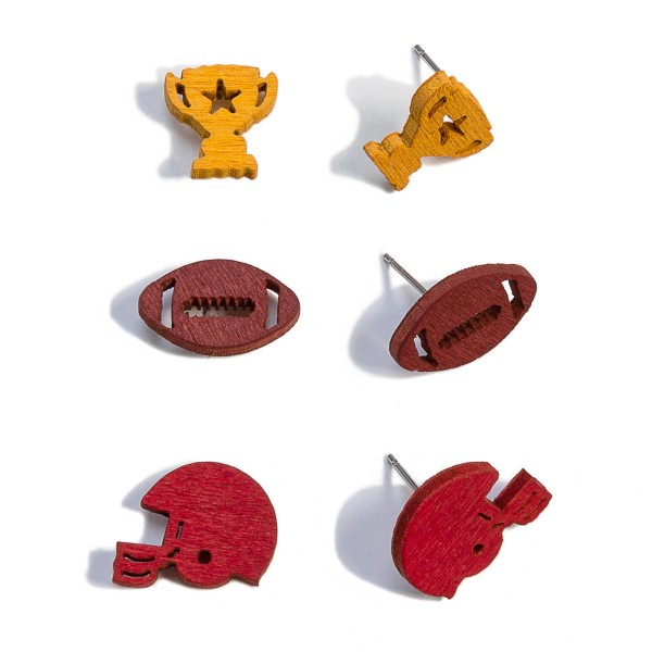 Wholesale set Football Wood Stud Earrings L