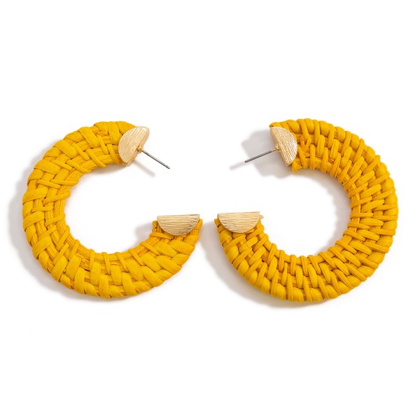 Wholesale large Basket Weave Raffia Hoop Earrings Gold Accents Diameter