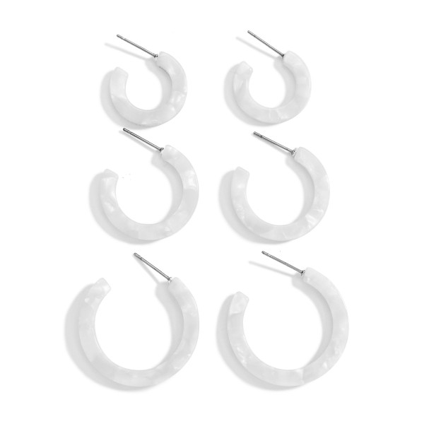 Set of Three Printed Acetate Hoop Earrings

- Approximately .5" - 1.5" Diameter