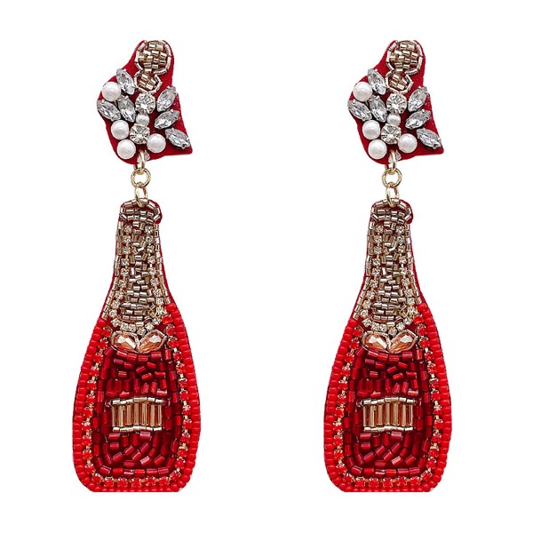 Statement Champagne Seed Beaded Drop Earrings With Rhinestone Accents

- Approximately 3.5" L