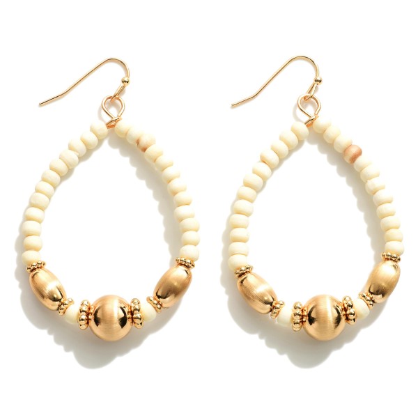 Wholesale wood Beaded Teardrop Earrings Gold Accents L