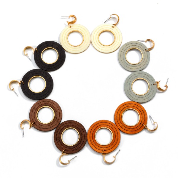 Gold Tone Hoop Earring With Wood Disc Drop

- Approximately 2.25" L