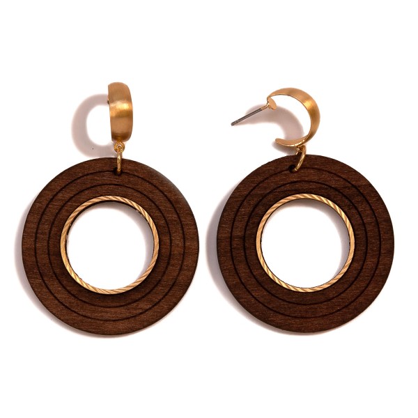 Wholesale gold Hoop Earring Wood Disc Drop L