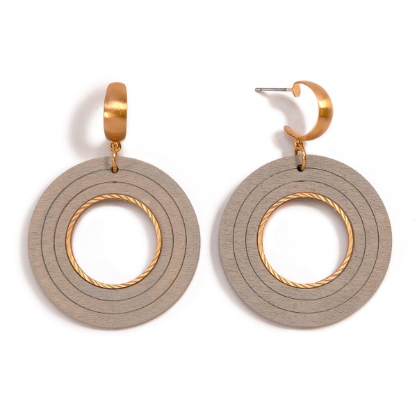 Wholesale gold Hoop Earring Wood Disc Drop L