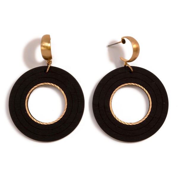 Wholesale gold Hoop Earring Wood Disc Drop L