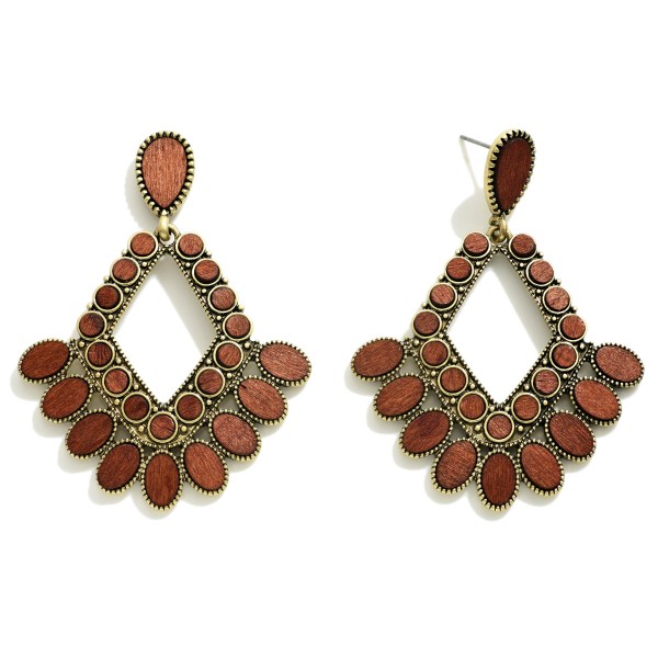 Wholesale dark Brown Colored Wood Metal Diamond Statement Earring L