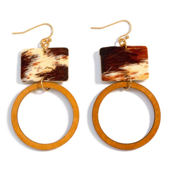 Wholesale animal Print Leather Wood Circle Drop Earrings L