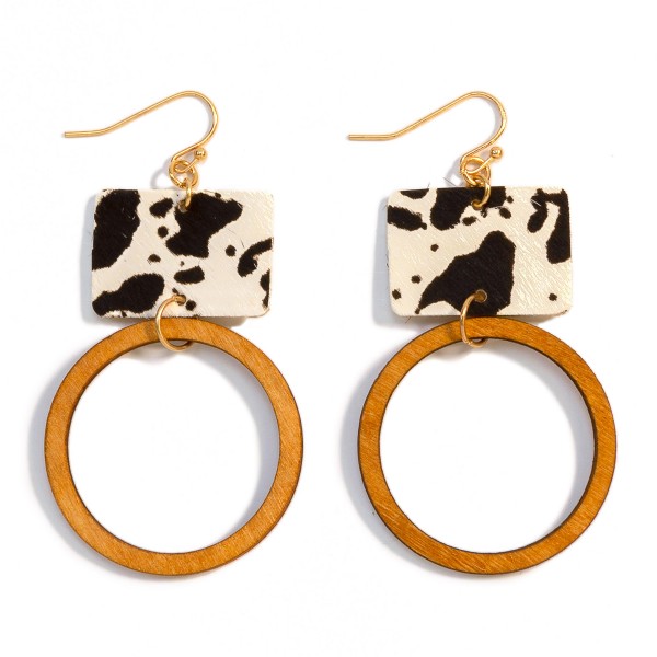 Wholesale animal Print Leather Wood Circle Drop Earrings L