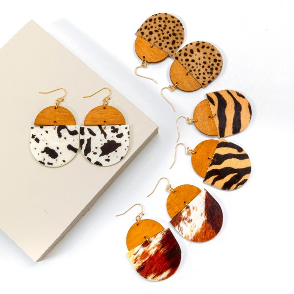 Animal Print Leather and Wooden Oval Drop Earrings

- Approximately 2.5" L