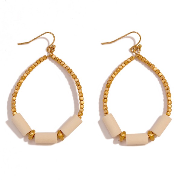 Wholesale gold Wood Beaded Teardrop Earrings L