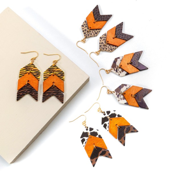 Animal Print And Wood Chevron Drop Earrings

- Approximately 2.25" L