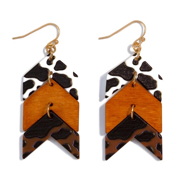 Animal Print And Wood Chevron Drop Earrings

- Approximately 2.25" L