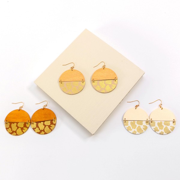 Metallic Leopard Print Leather And Wood Circle Drop Earrings

- Approximately 2.25" L