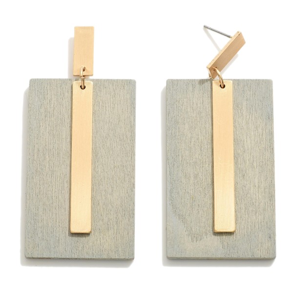 Wholesale gray Wooden Drop Earrings Gold Metal Accents L