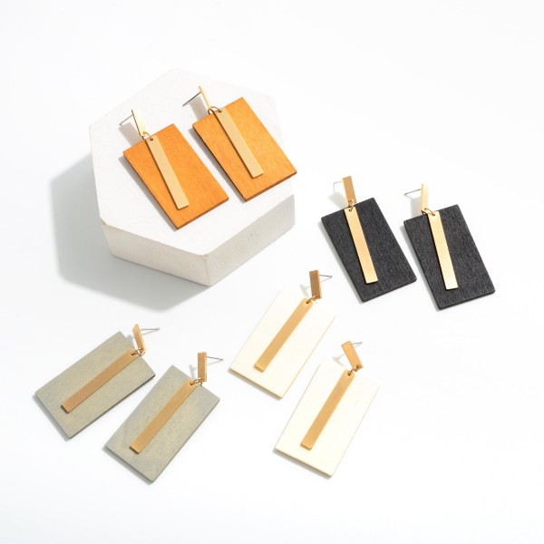 Gray Wooden Drop Earrings with  Gold Metal Accents 

-Approximately 2.5" L 