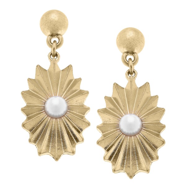 Sunburst Rosette And Pearl Drop Earrings 

- Approximately 1.75" L