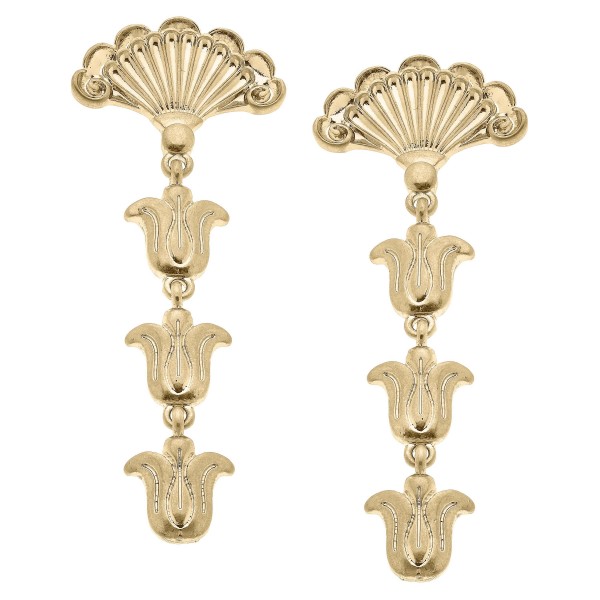 French Fan And Millefleurs Drop Earrings 

- Approximately 2.75" L