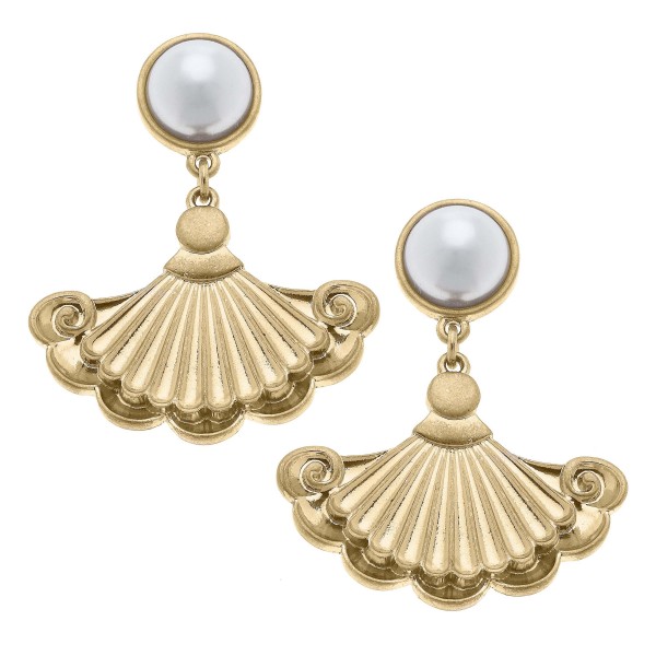 Wholesale french Fan Pearl Drop Earrings L